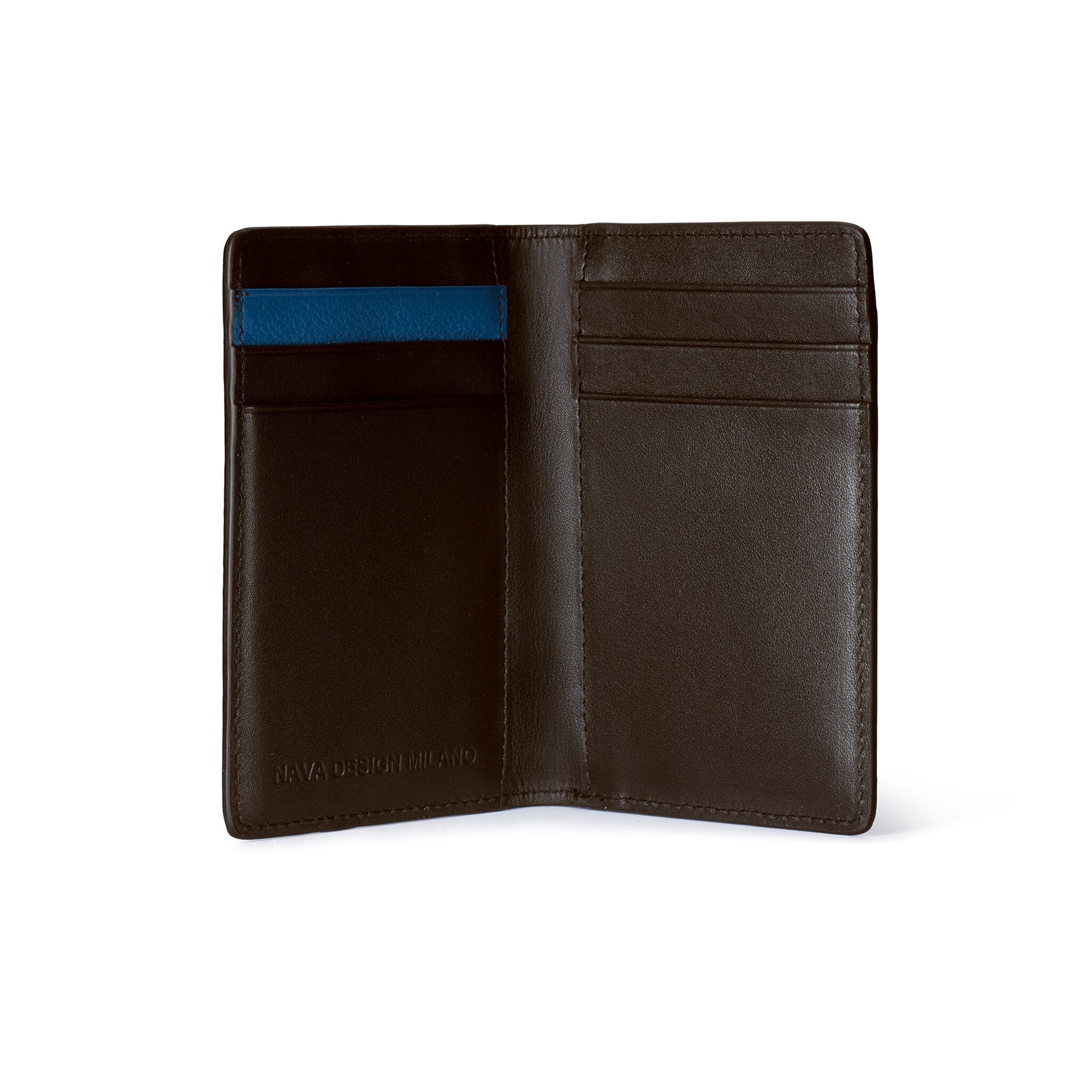 VERTICAL POCKET METER WITH 6 RFID CC POCKETS BROWN/BLUE