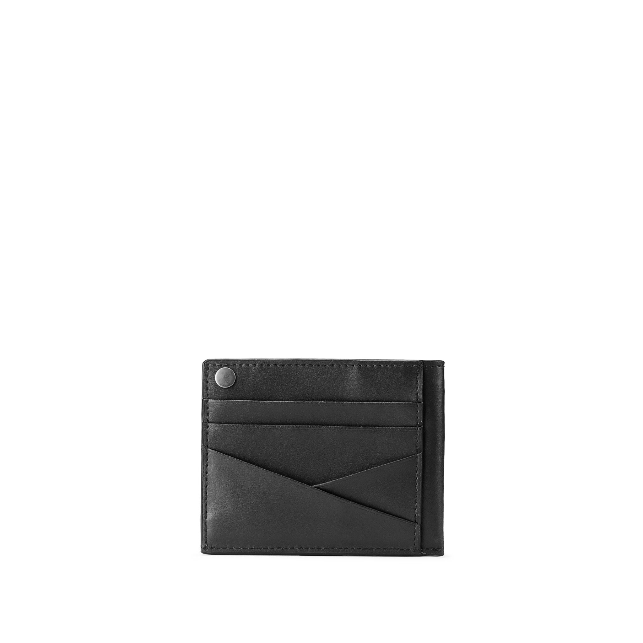METRIC LEATHER CREDIT CARD HOLDER WITH BUTTON CLOSURE, 7 CC AND RFID SHIELDING, BLACK